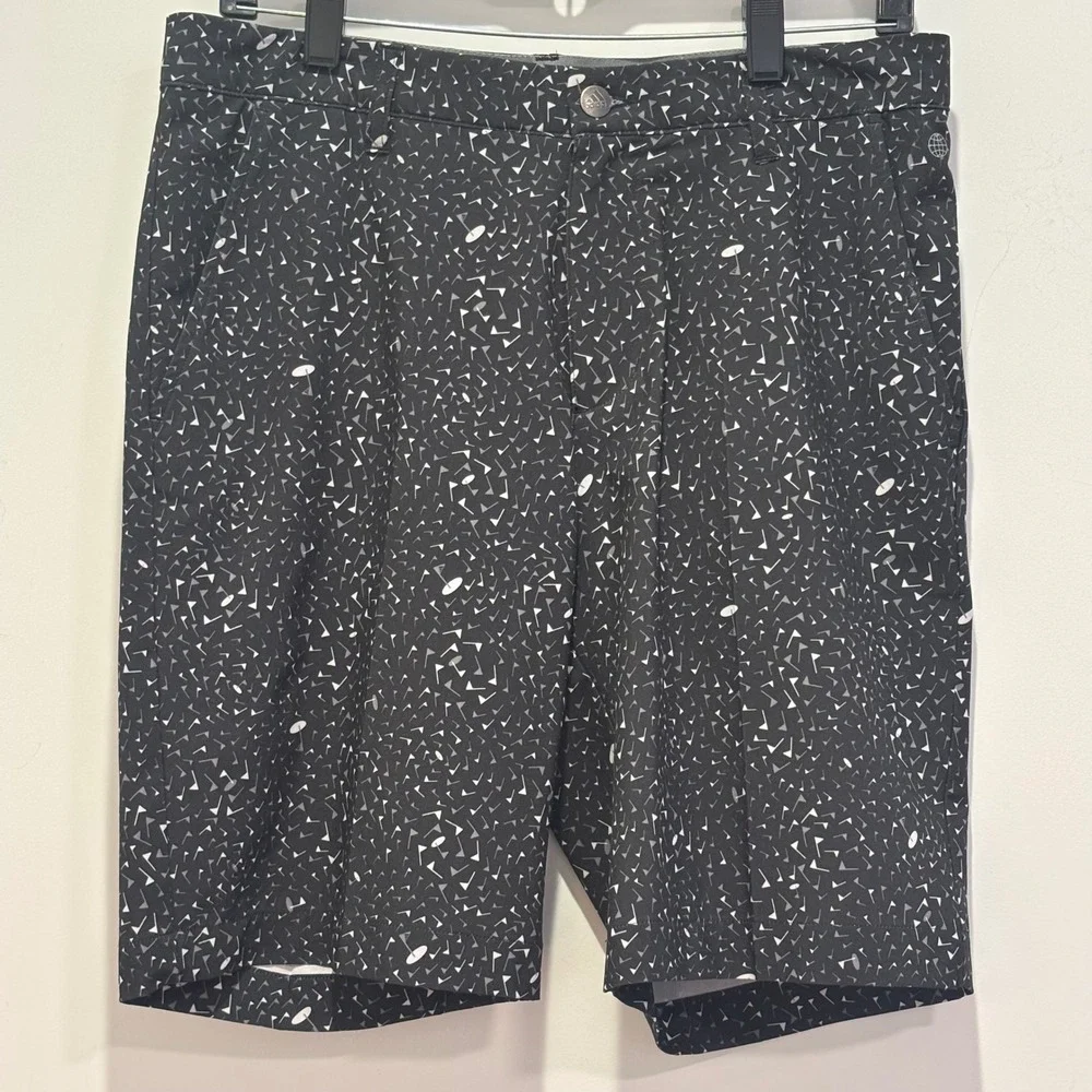 Adidas Mens Golf Shorts Black White Geometric Flag Print Athletic Performance 32